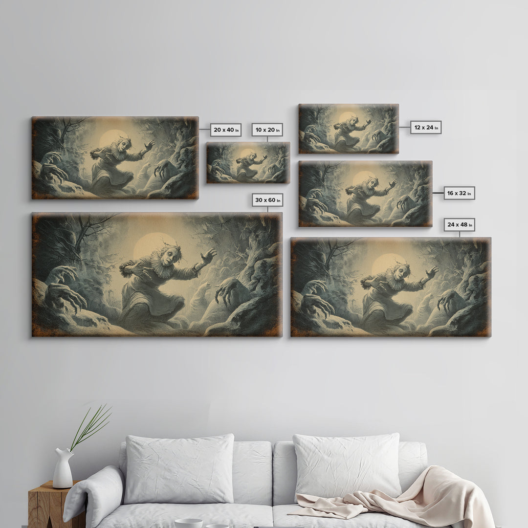 The Haunted Hayride, Expressionist Nightmare Art, Wide Panoramic Art, Macabre Wall Art, Framed Canvas Print, Halloween Wall Art