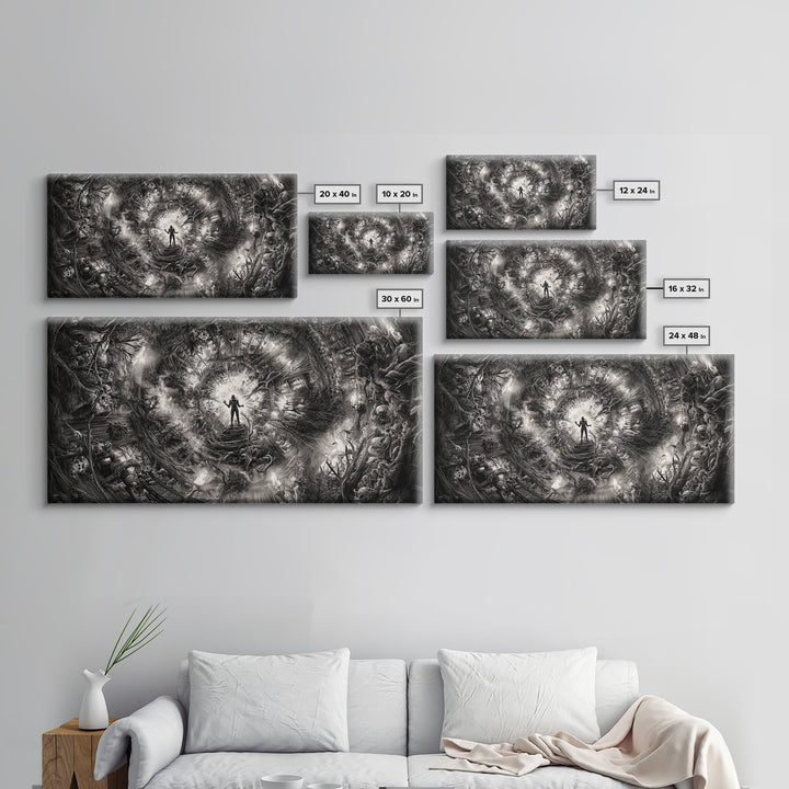 The Haunted Hayride, Biomechanical Horror Art, Wide Panoramic Art, Macabre Wall Art, Framed Canvas Print, Halloween Wall Art