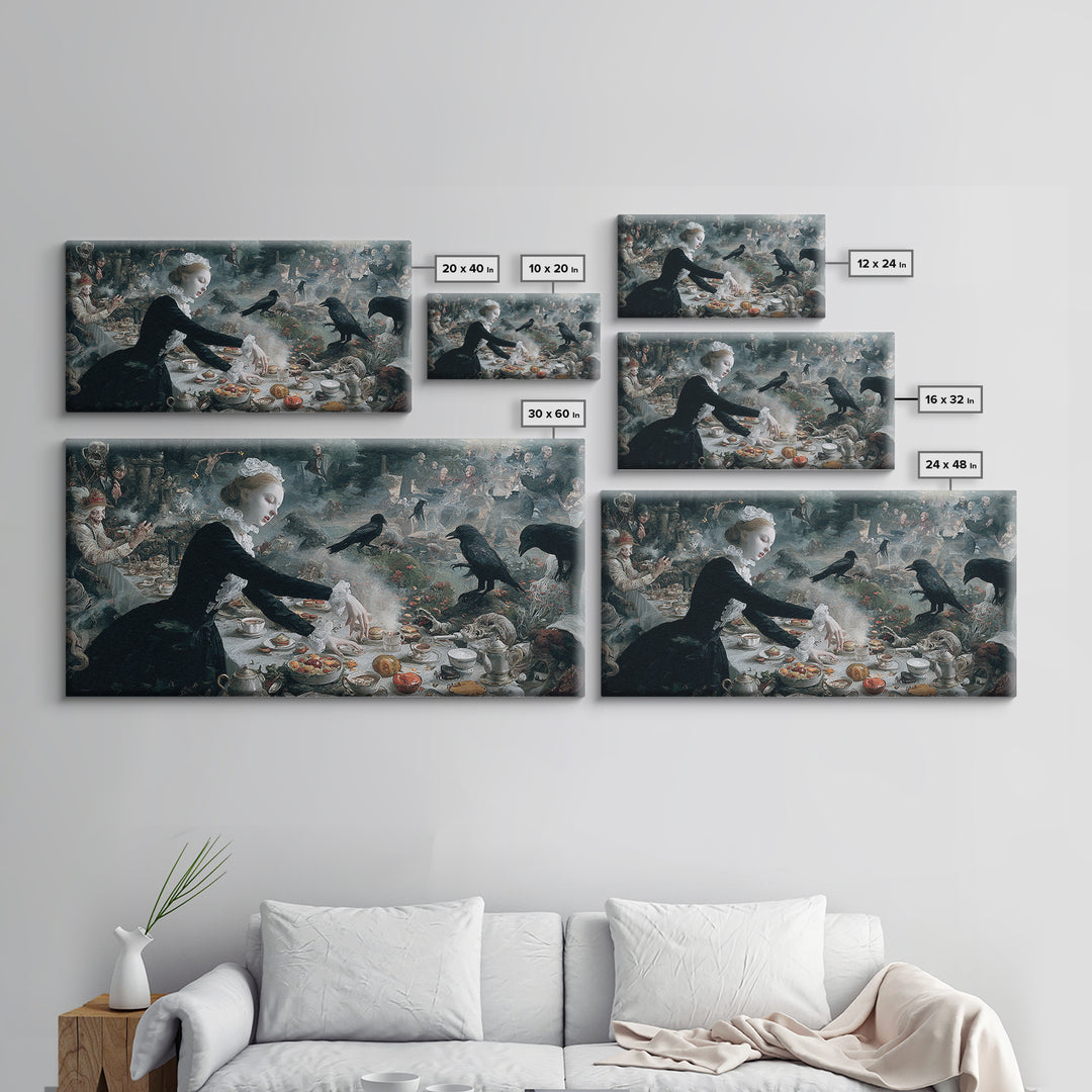 The Zombie Picnic, Medieval Grotesque Art, Wide Panoramic Art, Dark Halloween Decor, Canvas Print, Halloween Wall Art