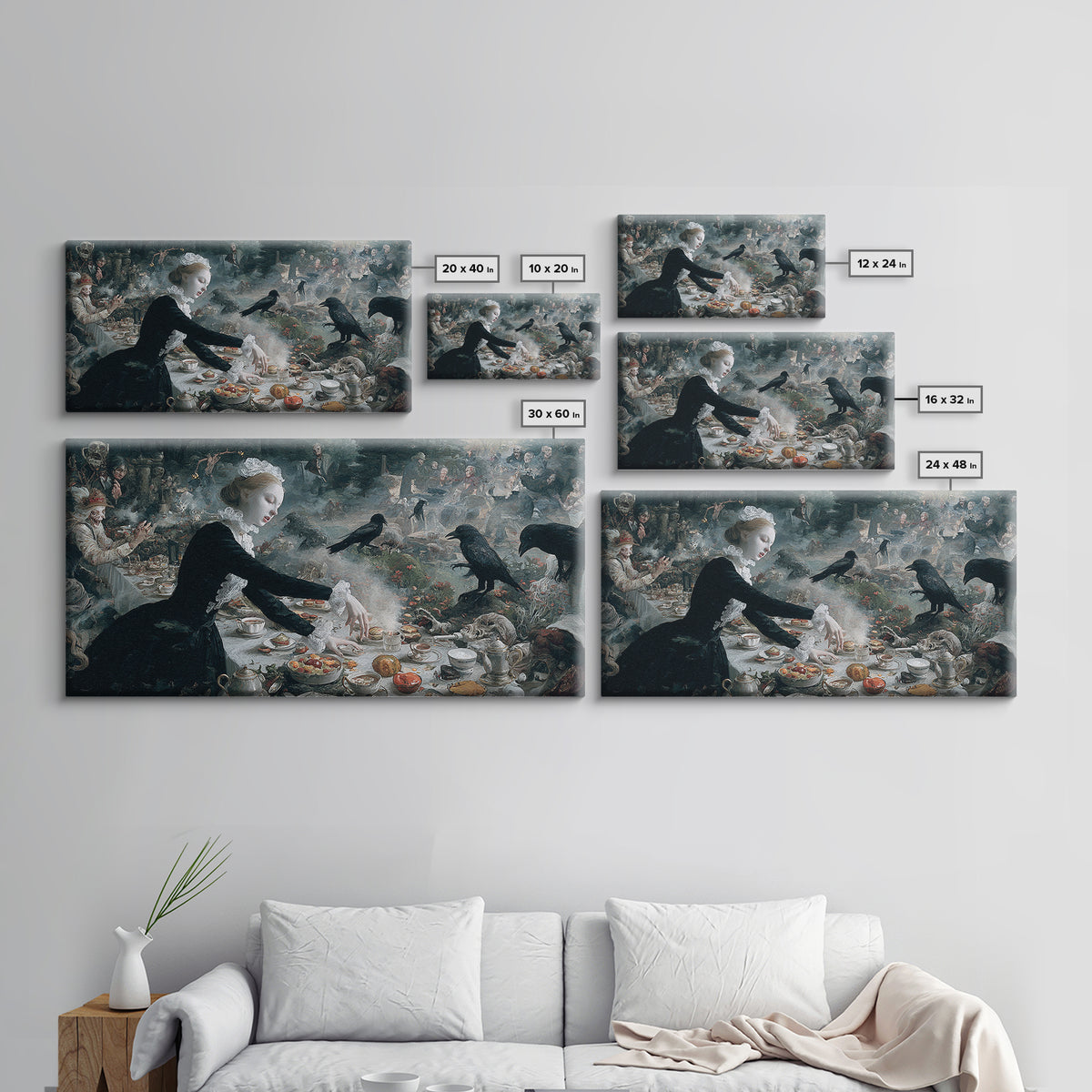 The Zombie Picnic, Medieval Grotesque Art, Wide Panoramic Art, Dark Halloween Decor, Canvas Print, Halloween Wall Art