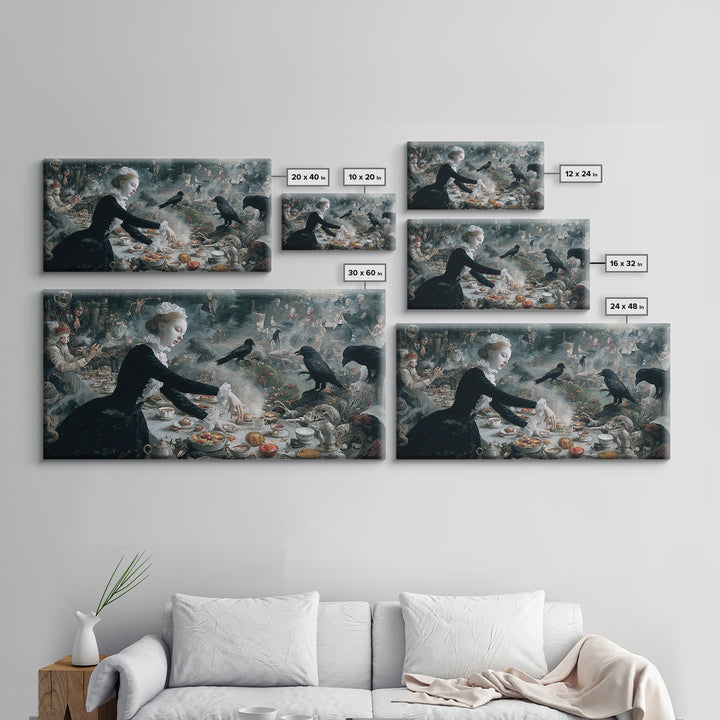 The Zombie Picnic, Medieval Grotesque Art, Wide Panoramic Art, Dark Halloween Decor, Canvas Print, Halloween Wall Art