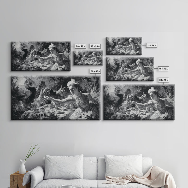 The Zombie Picnic, Dark Romantic Horror Art, Wide Panoramic Art, Gothic Horror Wall Art, Canvas Print, Halloween Wall Art