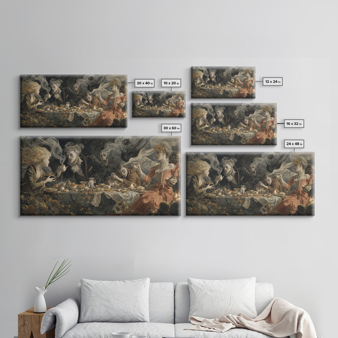 The Zombie Picnic, Gothic Nightmare Art, Wide Panoramic Art, Macabre Wall Art, Framed Canvas Print, Halloween Wall Art, Halloween Decor