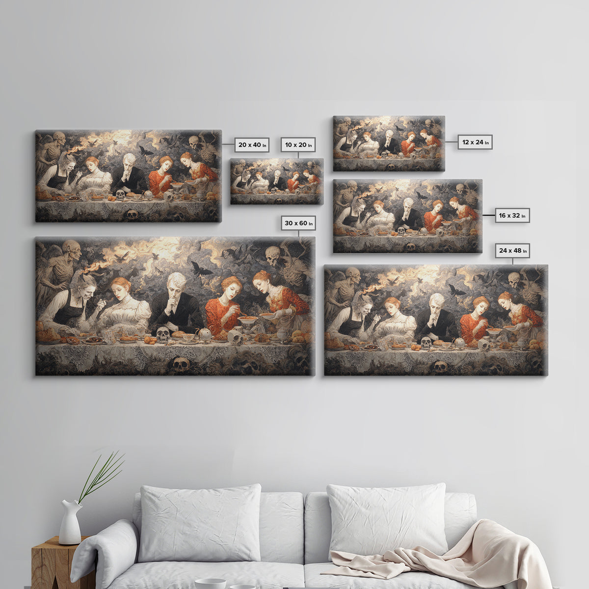 The Zombie Picnic, Visionary Gothic Art, Wide Panoramic Art, Macabre Wall Art, Canvas Print, Halloween Wall Art, Statement Wall Art