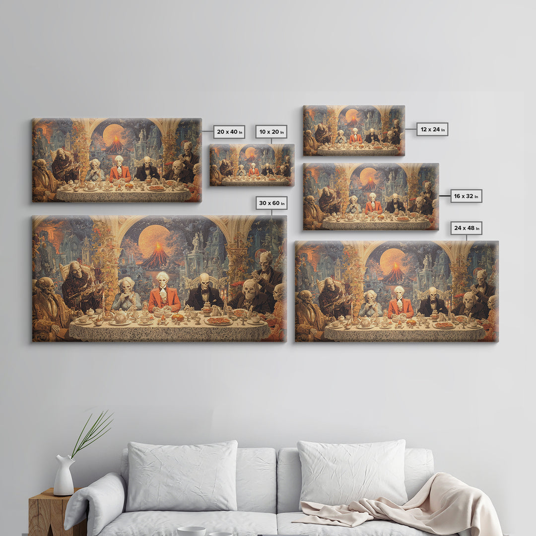 The Zombie Picnic, Apocalyptic Romantic Art, Wide Panoramic Art, Macabre Wall Art, Framed Canvas Print, Halloween Wall Art, Halloween Decor