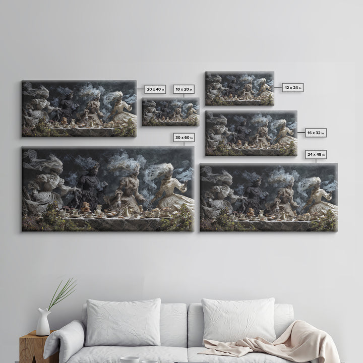 The Zombie Picnic, Symbolist Gothic Landscape, Wide Panoramic Art, Dark Fantasy Wall Art, Canvas Print, Halloween Wall Art
