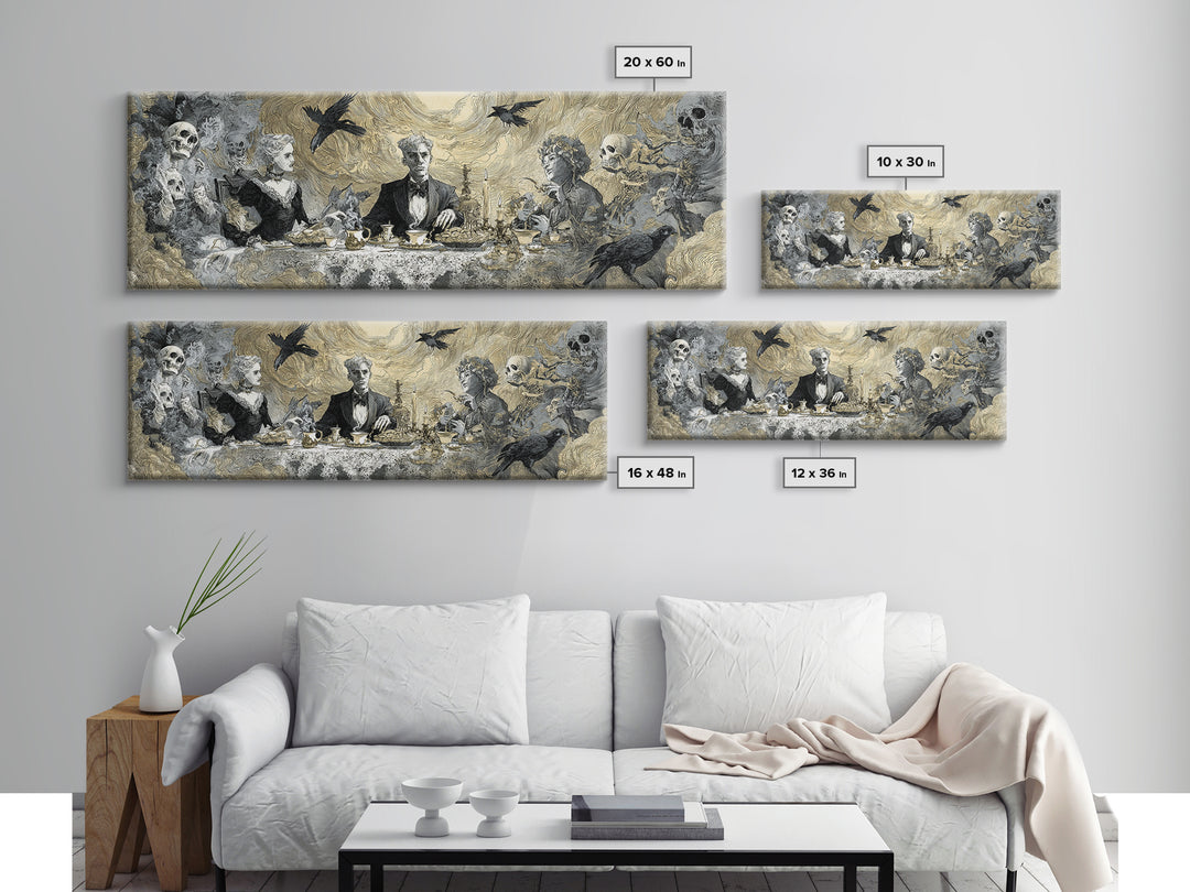 The Zombie Picnic, Decadent Gothic Art, Extra Wide Wall Art, Dark Halloween Decor, Framed Canvas Print, Halloween Wall Art