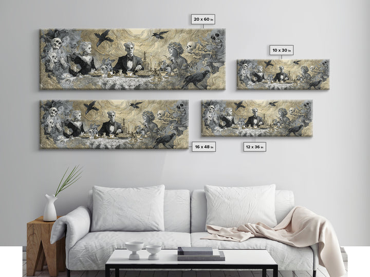 The Zombie Picnic, Decadent Gothic Art, Extra Wide Wall Art, Dark Halloween Decor, Framed Canvas Print, Halloween Wall Art