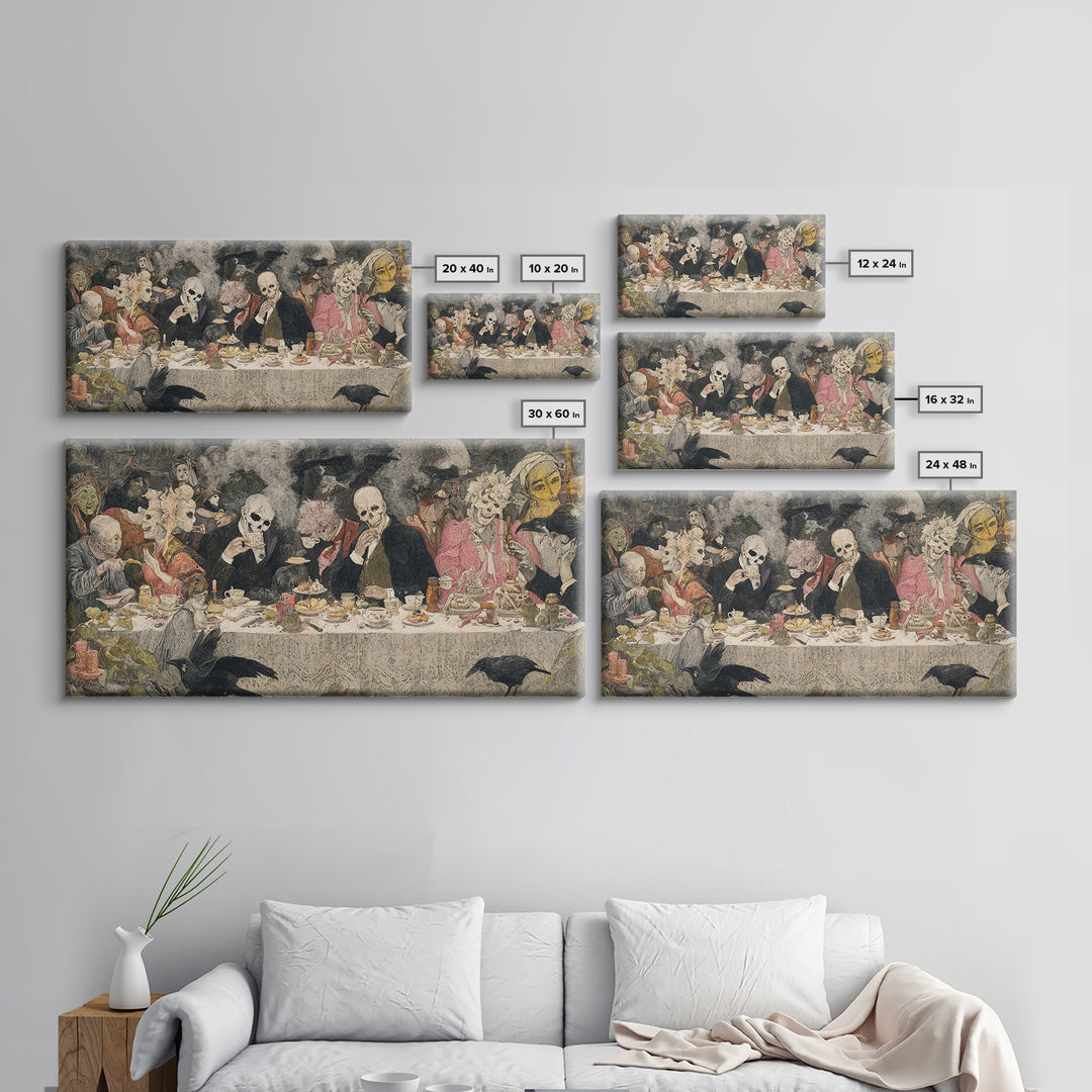 The Zombie Picnic, Grotesque Carnival Art, Wide Panoramic Art, Dark Fantasy Wall Art, Framed Canvas Print, Halloween Wall Art