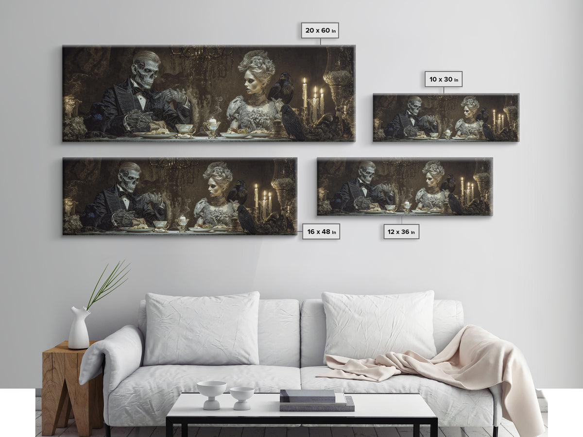 The Zombie Picnic, Biomechanical Horror Art, Extra Wide Wall Art, Dark Halloween Decor, Canvas Print, Halloween Wall Art