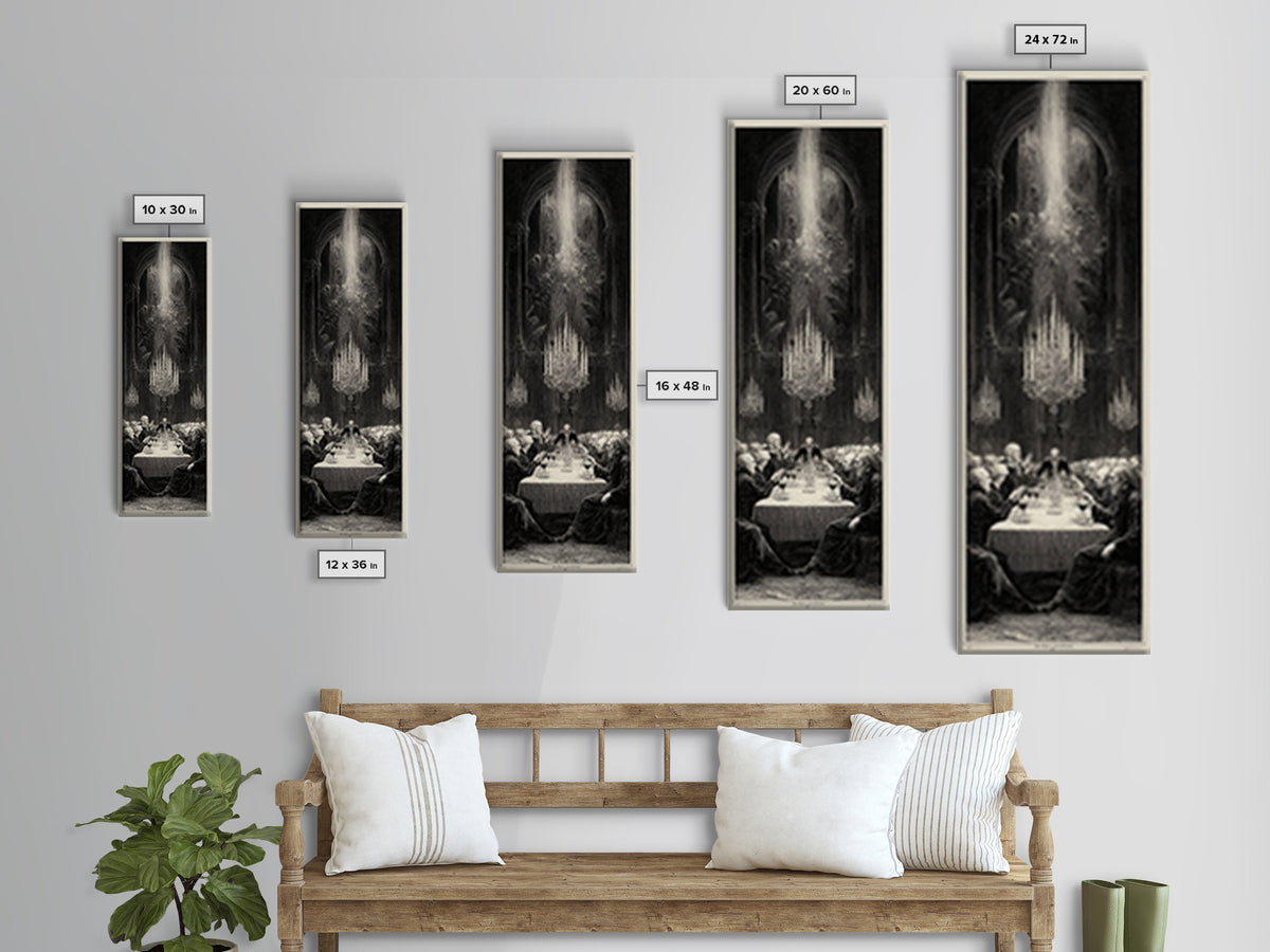 The Vampire Banquet, Gothic Engraving Art, Tall Narrow Wall Art, Dark Fantasy Wall Art, Framed Canvas Print, Halloween Wall Art