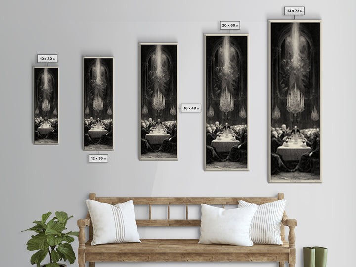 The Vampire Banquet, Gothic Engraving Art, Tall Narrow Wall Art, Dark Fantasy Wall Art, Framed Canvas Print, Halloween Wall Art