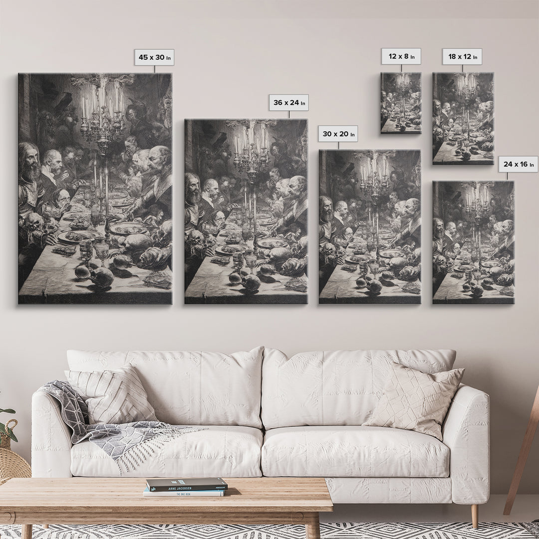The Vampire Banquet, Renaissance Engraving Art, Vertical Wall Art, Dark Halloween Decor, Canvas Print, Halloween Wall Art, Horror Wall Art