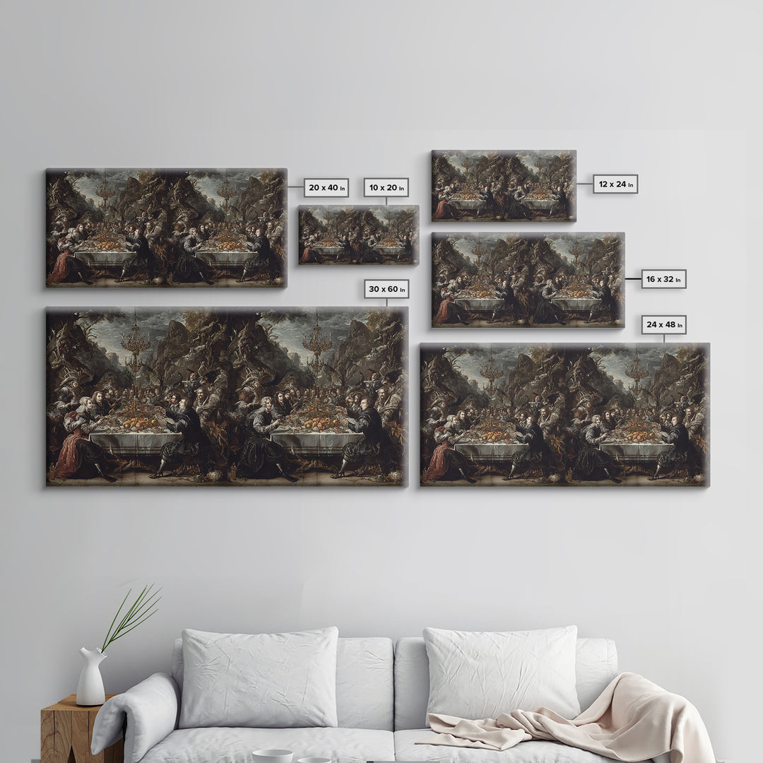 The Vampire Banquet, Baroque Witchcraft Art, Wide Panoramic Art, Dark Fantasy Wall Art, Framed Canvas Print, Halloween Wall Art
