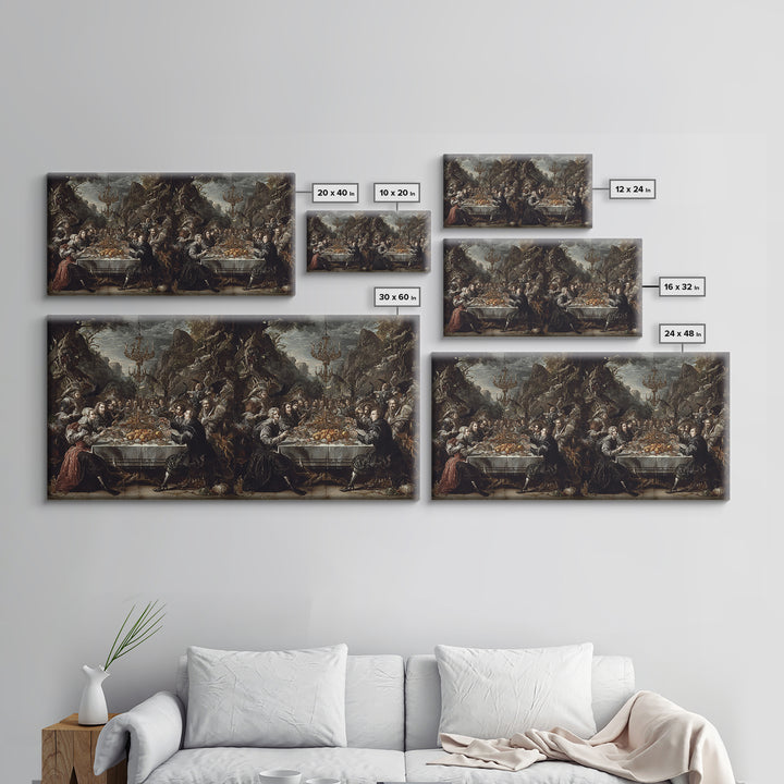 The Vampire Banquet, Baroque Witchcraft Art, Wide Panoramic Art, Dark Fantasy Wall Art, Framed Canvas Print, Halloween Wall Art