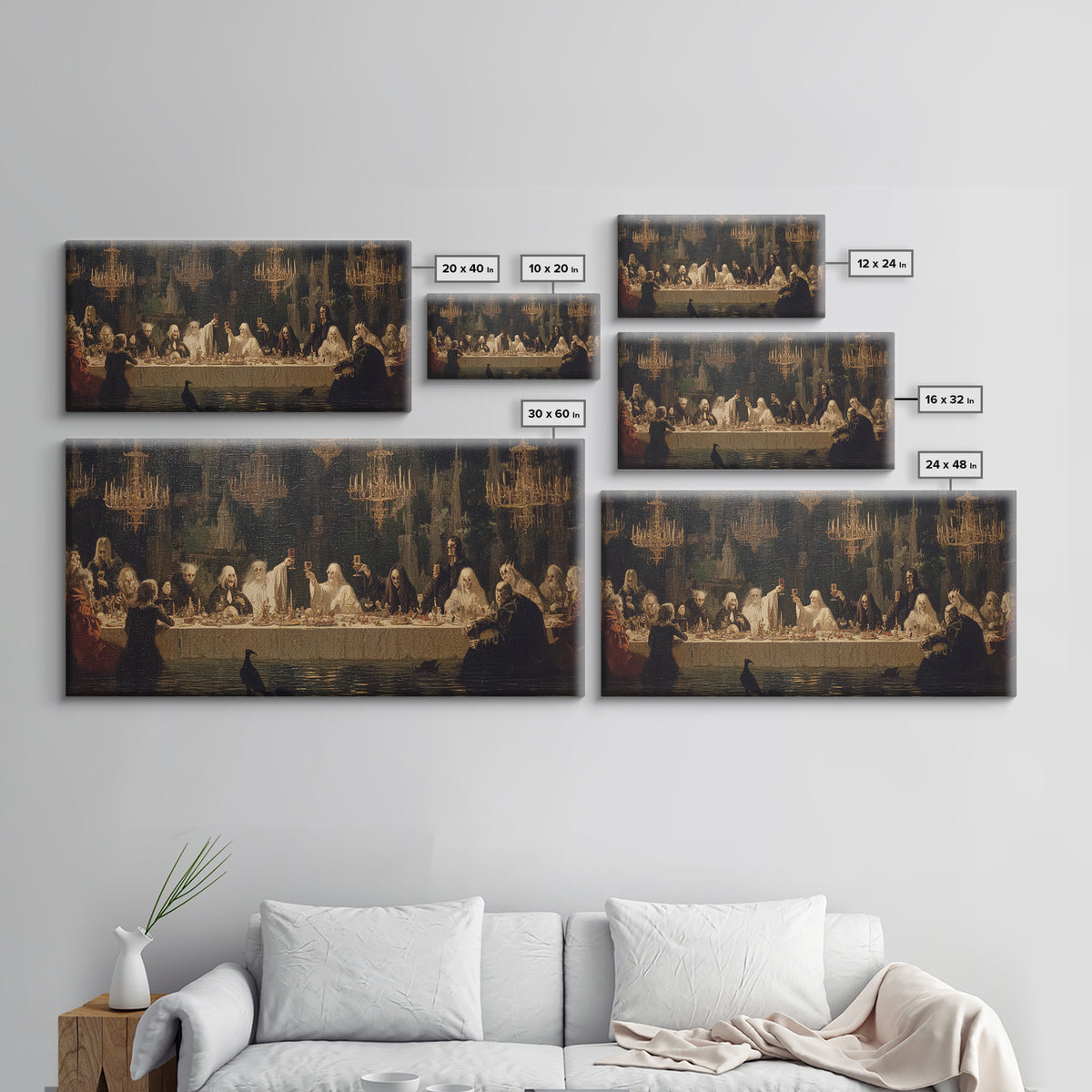 The Vampire Banquet, Symbolist Gothic Landscape, Wide Panoramic Art, Dark Halloween Decor, Canvas Print, Halloween Wall Art