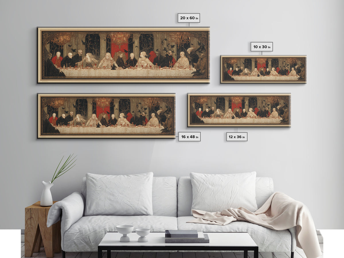 The Vampire Banquet, Symbolist Death Art, Extra Wide Wall Art, Dark Halloween Decor, Framed Canvas Print, Halloween Wall Art