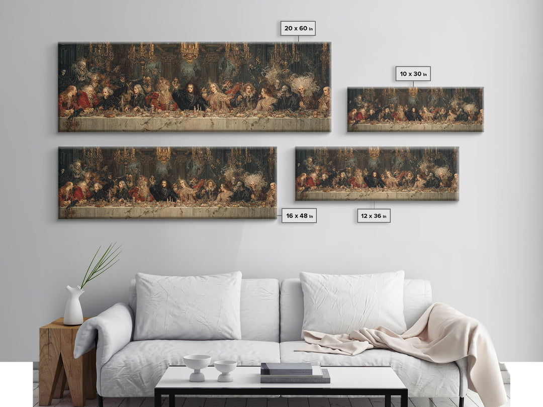 The Vampire Banquet, Symbolist Etching Art, Extra Wide Wall Art, Dark Halloween Decor, Canvas Print, Halloween Wall Art