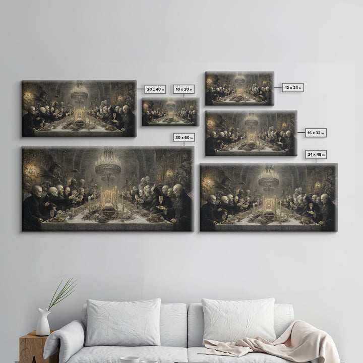 The Vampire Banquet, Expressionist Nightmare Art, Wide Panoramic Art, Dark Fantasy Wall Art, Framed Canvas Print, Halloween Wall Art