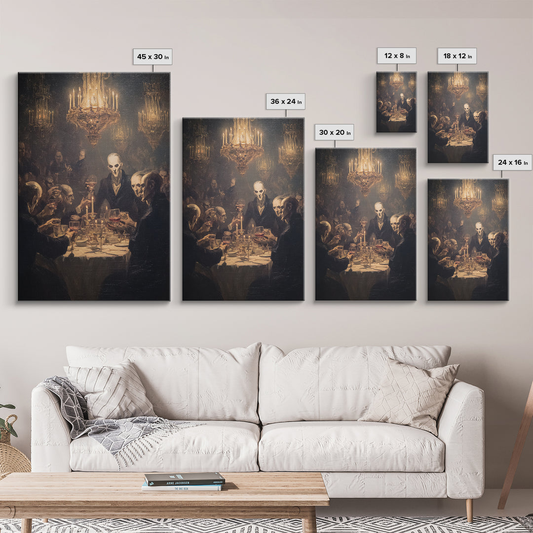The Vampire Banquet, Expressionist Gothic Art, Vertical Wall Art, Dark Fantasy Wall Art, Framed Canvas Print, Halloween Wall Art
