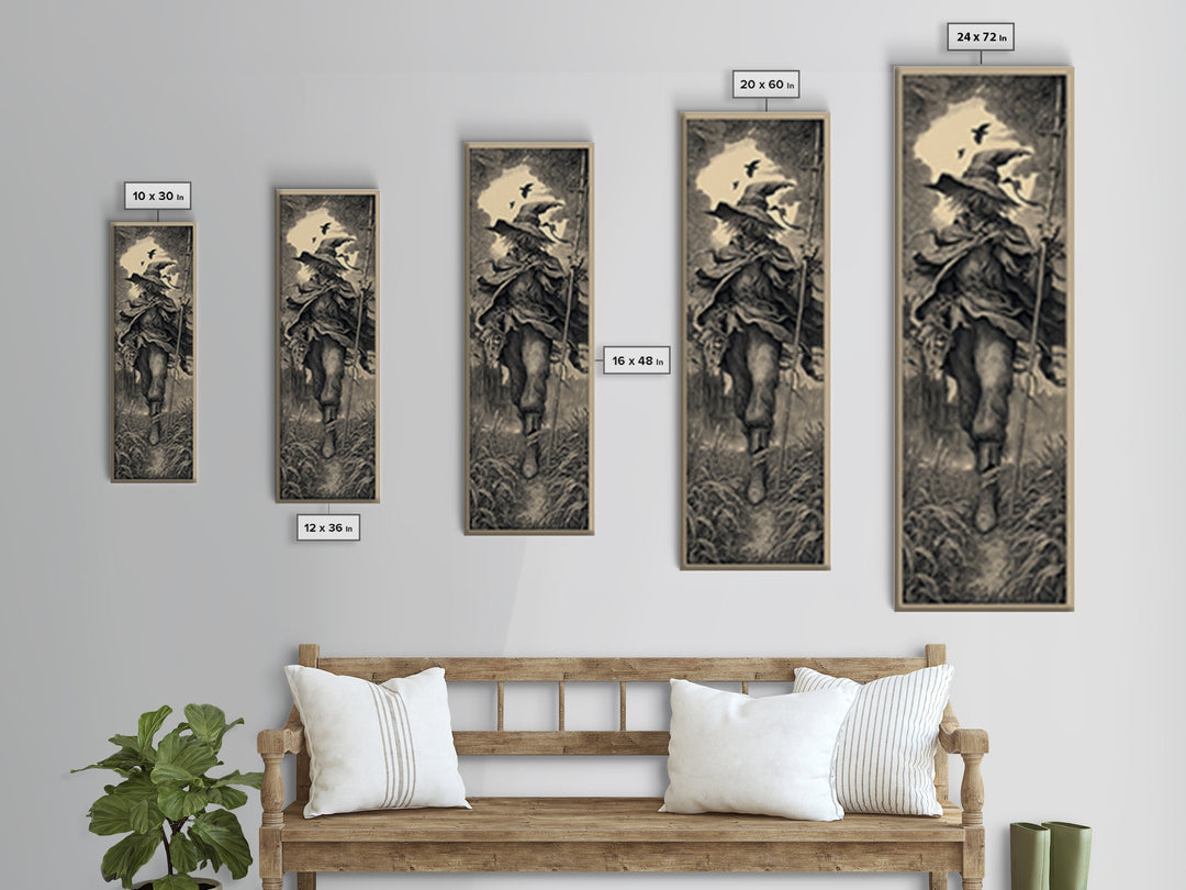 The Scarecrow Uprising, Gothic Engraving Art, Tall Narrow Wall Art, Dark Fantasy Wall Art, Canvas Print, Halloween Wall Art