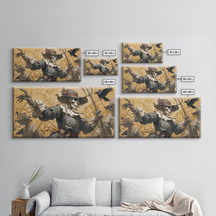The Scarecrow Uprising, Danse Macabre Art, Wide Panoramic Art, Macabre Wall Art, Framed Canvas Print, Halloween Wall Art