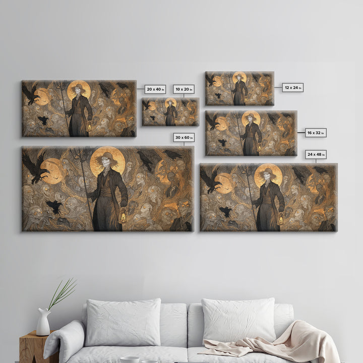 The Scarecrow Uprising, Gothic Nightmare Art, Wide Panoramic Art, Dark Halloween Decor, Framed Canvas Print, Halloween Wall Art