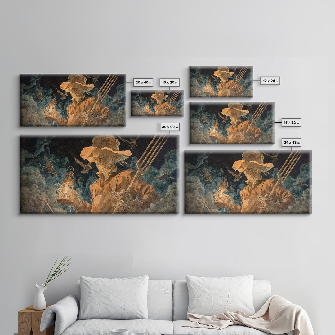 The Scarecrow Uprising, Visionary Gothic Art, Wide Panoramic Art, Dark Halloween Decor, Canvas Print, Halloween Wall Art