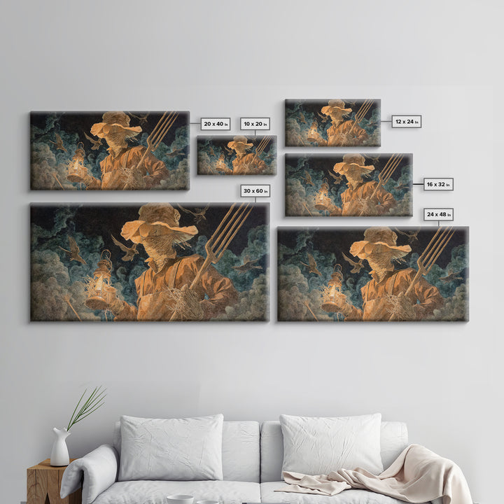 The Scarecrow Uprising, Visionary Gothic Art, Wide Panoramic Art, Dark Halloween Decor, Canvas Print, Halloween Wall Art