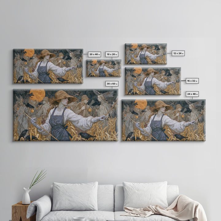 The Scarecrow Uprising, Symbolist Death Art, Wide Panoramic Art, Macabre Wall Art, Framed Canvas Print, Halloween Wall Art