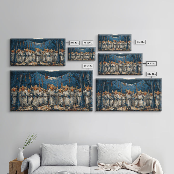 The Scarecrow Uprising, Expressionist Gothic Art, Wide Panoramic Art, Macabre Wall Art, Framed Canvas Print, Halloween Wall Art
