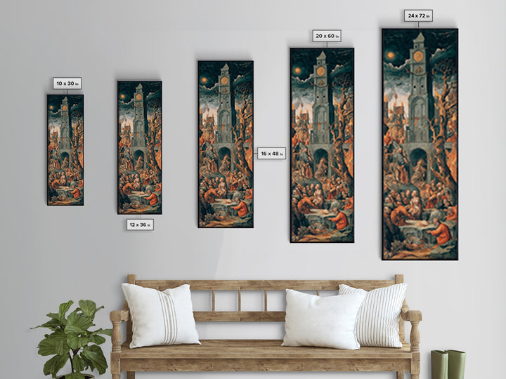 The Thirteenth Bell, Dark Renaissance Art, Tall Narrow Wall Art, Gothic Horror Wall Art, Framed Canvas Print, Halloween Wall Art