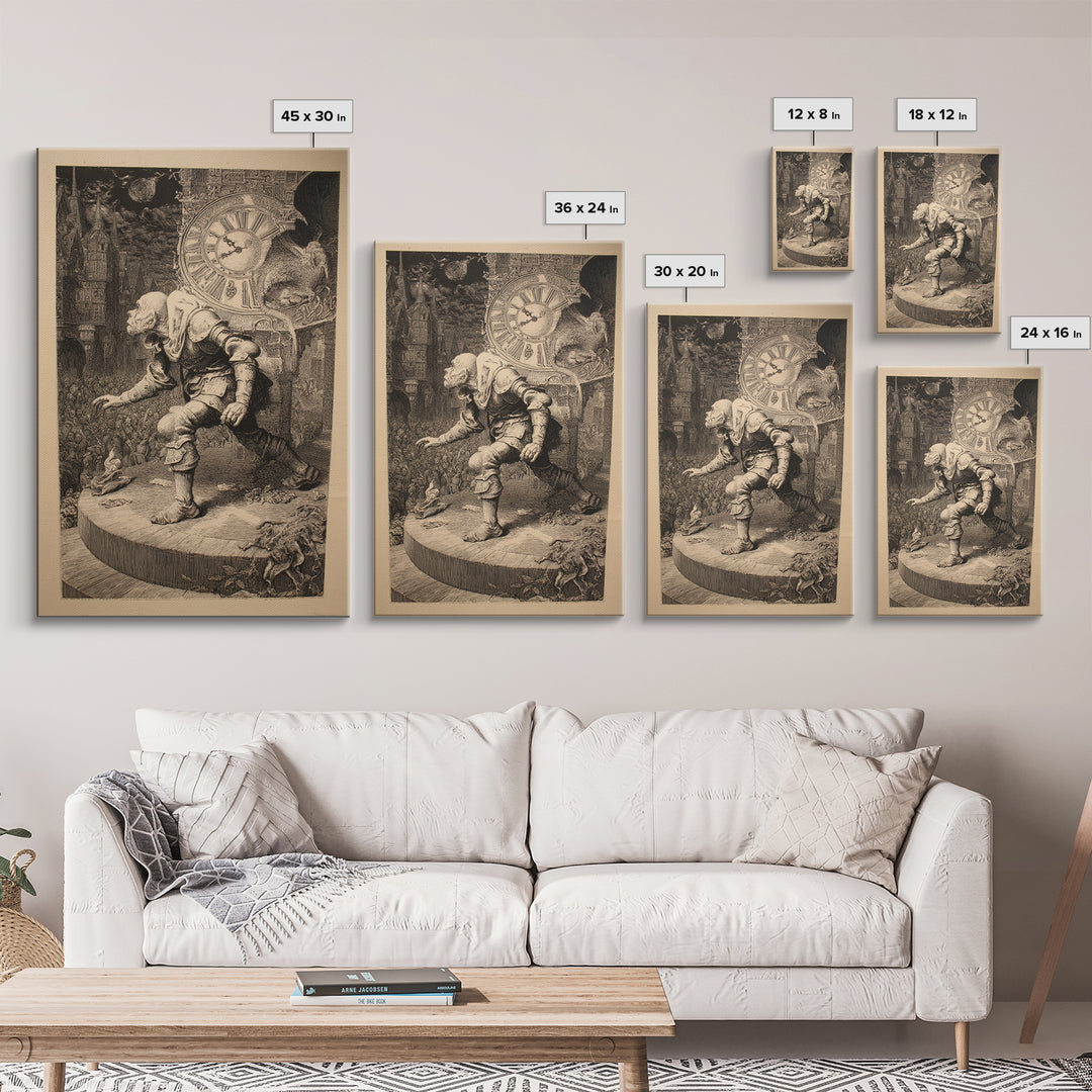 The Thirteenth Bell, Renaissance Engraving Art, Vertical Wall Art, Macabre Wall Art, Canvas Print, Halloween Wall Art