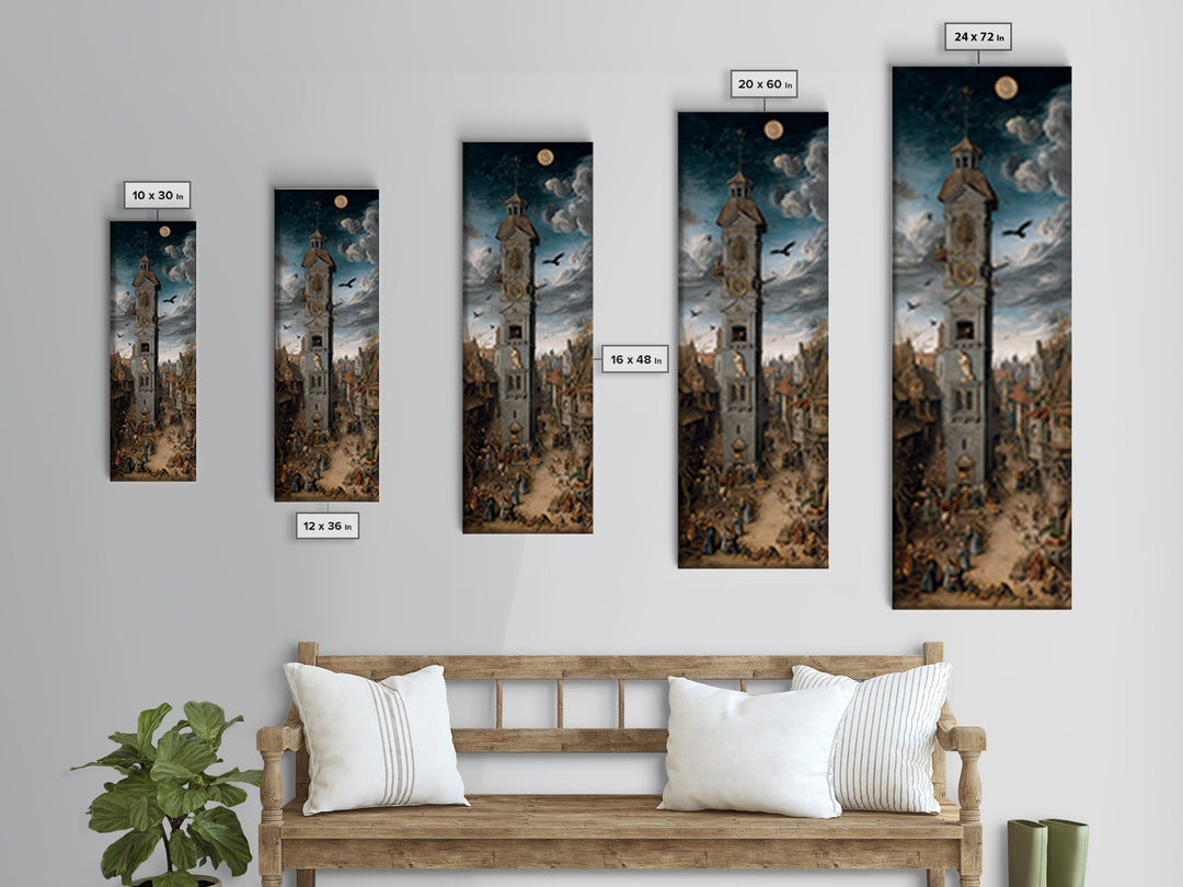 The Thirteenth Bell, Danse Macabre Art, Tall Narrow Wall Art, Dark Halloween Decor, Framed Canvas Print