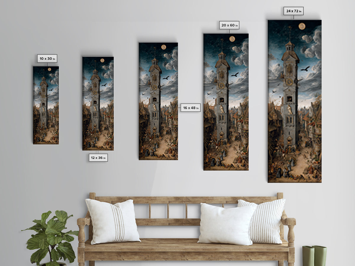 The Thirteenth Bell, Danse Macabre Art, Tall Narrow Wall Art, Dark Halloween Decor, Framed Canvas Print