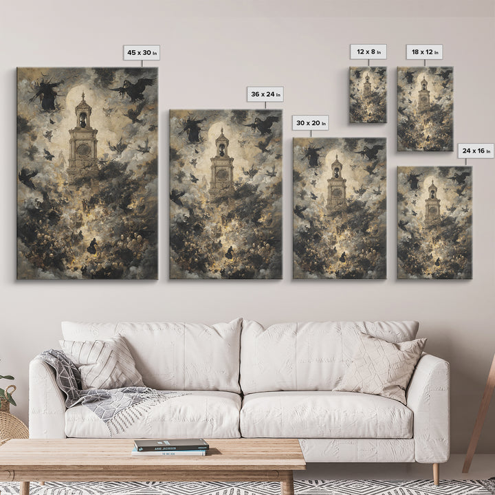 The Thirteenth Bell, Dark Romantic Horror Art, Vertical Wall Art, Dark Halloween Decor, Framed Canvas Print, Halloween Wall Art