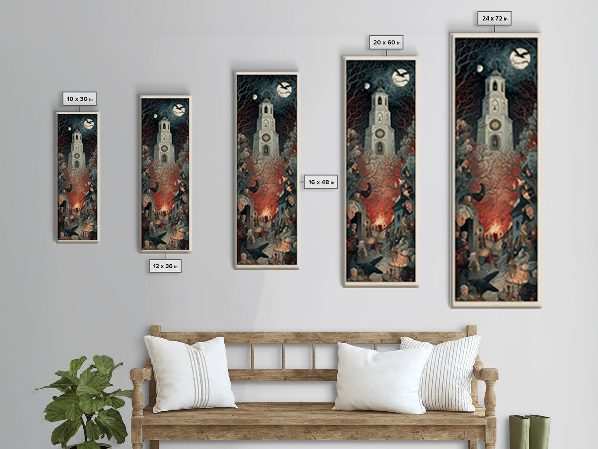 The Thirteenth Bell, Visionary Gothic Art, Tall Narrow Wall Art, Dark Fantasy Wall Art, Framed Canvas Print, Halloween Wall Art