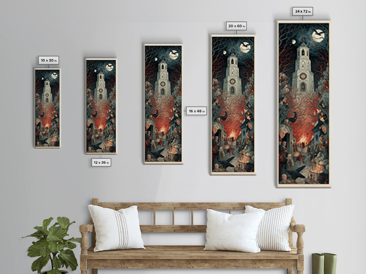 The Thirteenth Bell, Visionary Gothic Art, Tall Narrow Wall Art, Dark Fantasy Wall Art, Framed Canvas Print, Halloween Wall Art