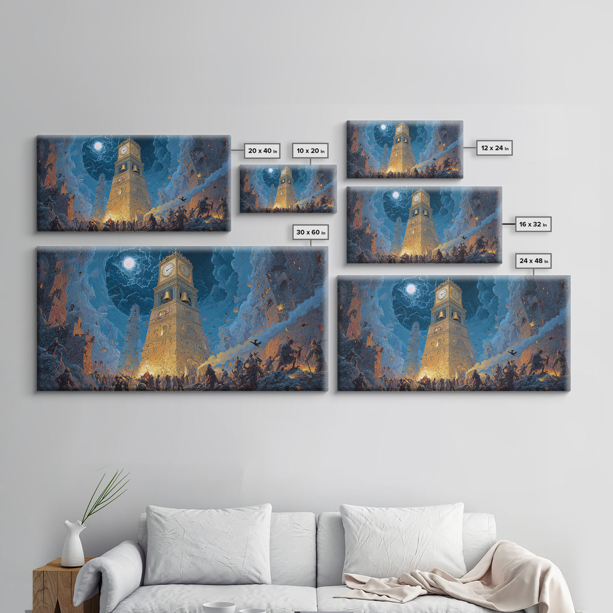 The Thirteenth Bell, Apocalyptic Romantic Art, Wide Panoramic Art, Gothic Horror Wall Art, Framed Canvas Print, Halloween Wall Art