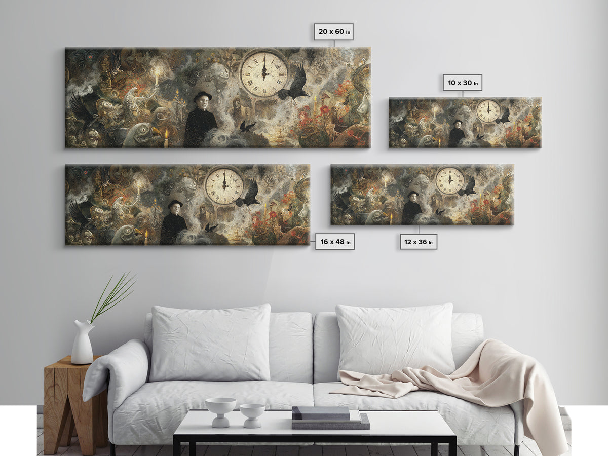 The Thirteenth Bell, Symbolist Dream Art, Extra Wide Wall Art, Macabre Wall Art, Canvas Print, Halloween Wall Art, Horror Wall Art