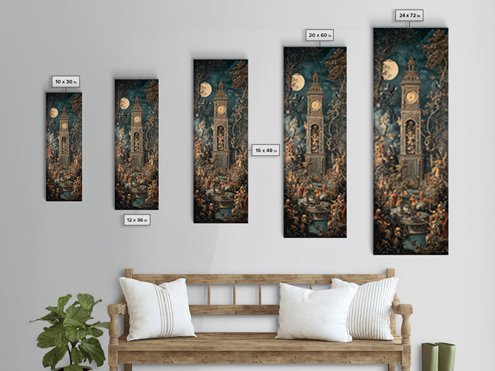 The Thirteenth Bell, Ornate Symbolist Art, Tall Narrow Wall Art, Dark Fantasy Wall Art, Framed Canvas Print, Halloween Wall Art