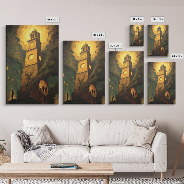 The Thirteenth Bell, Dark Symbolist Art, Vertical Wall Art, Dark Halloween Decor, Framed Canvas Print, Halloween Wall Art