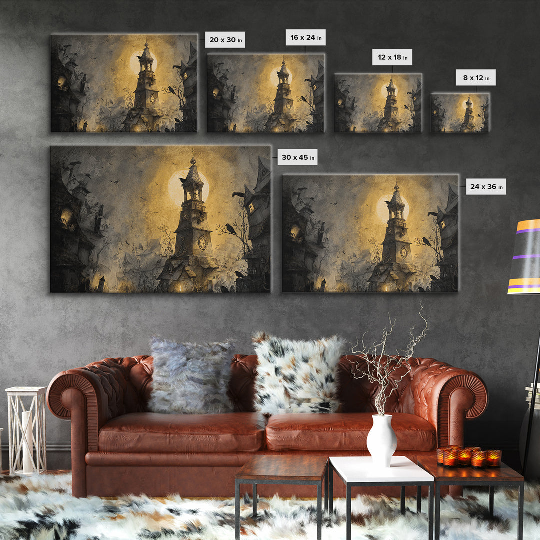 The Thirteenth Bell, Expressionist Nightmare Art, Landscape Wall Art, Dark Halloween Decor, Canvas Print, Halloween Wall Art