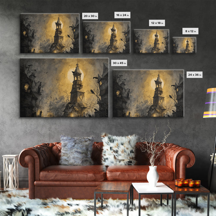The Thirteenth Bell, Expressionist Nightmare Art, Landscape Wall Art, Dark Halloween Decor, Canvas Print, Halloween Wall Art