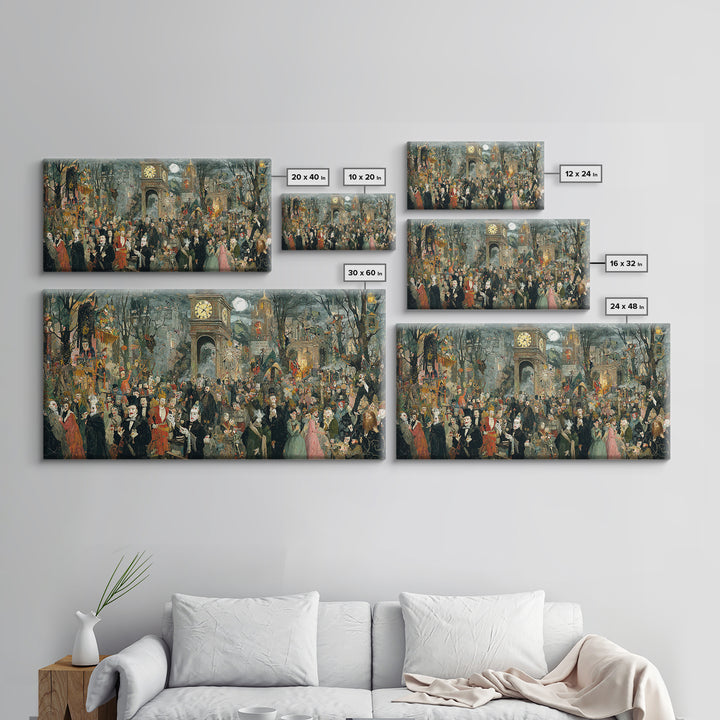 The Thirteenth Bell, Grotesque Carnival Art, Wide Panoramic Art, Dark Fantasy Wall Art, Framed Canvas Print, Halloween Wall Art