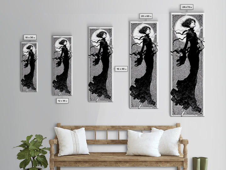 The Thirteenth Bell, Decadent Line Art, Tall Narrow Wall Art, Dark Fantasy Wall Art, Framed Canvas Print, Halloween Wall Art