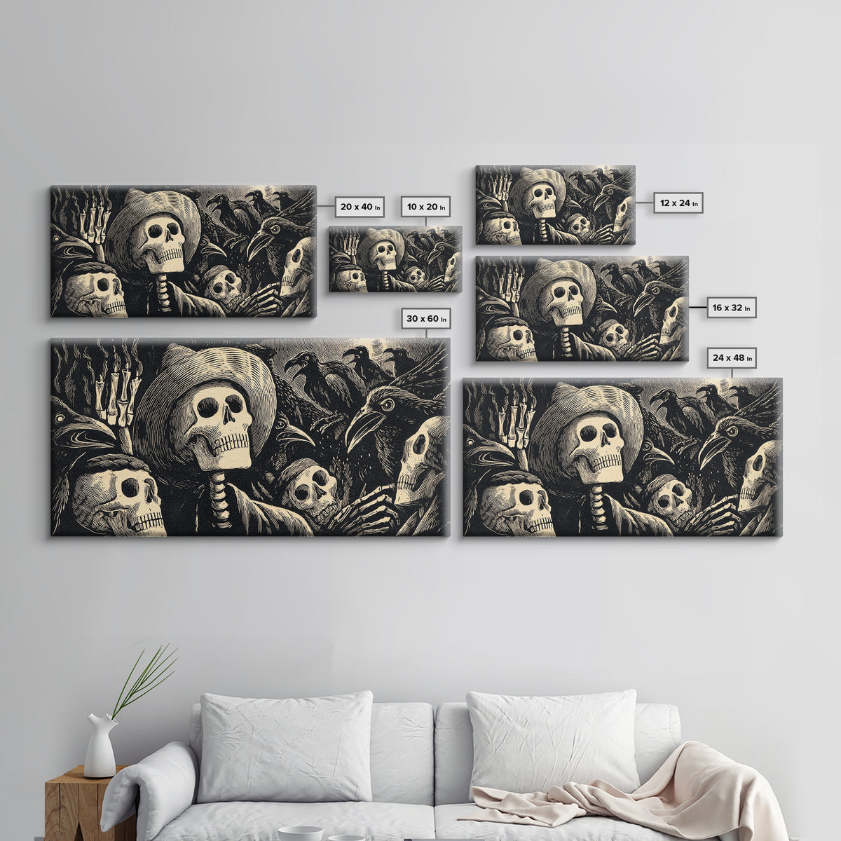 The Thirteenth Bell, Macabre Folk Print Art, Wide Panoramic Art, Macabre Wall Art, Canvas Print, Halloween Wall Art