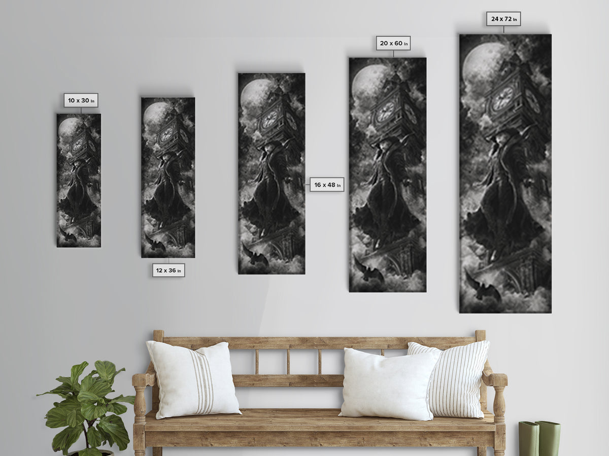 The Thirteenth Bell, Biomechanical Horror Art, Tall Narrow Wall Art, Gothic Horror Wall Art, Framed Canvas Print, Halloween Wall Art