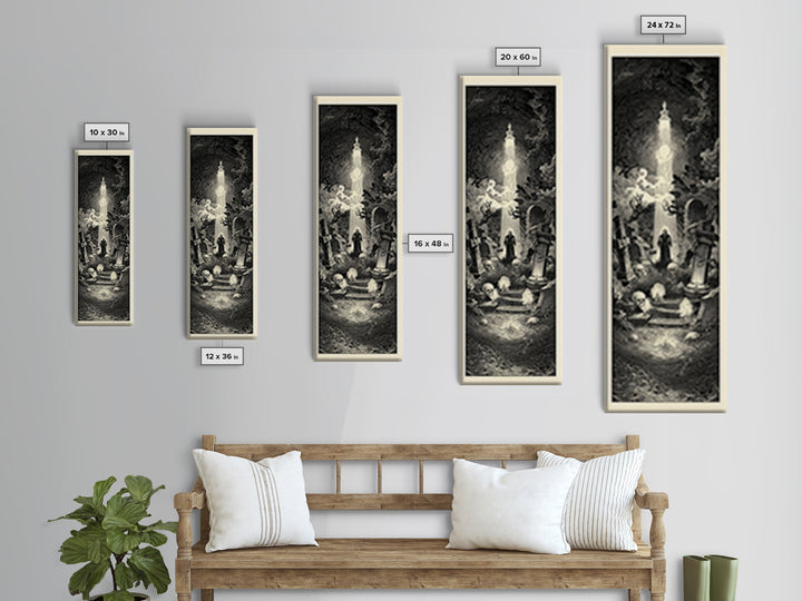 The Cemetery Lantern Festival, Gothic Engraving Art, Tall Narrow Wall Art, Gothic Horror Wall Art, Canvas Print, Halloween Wall Art