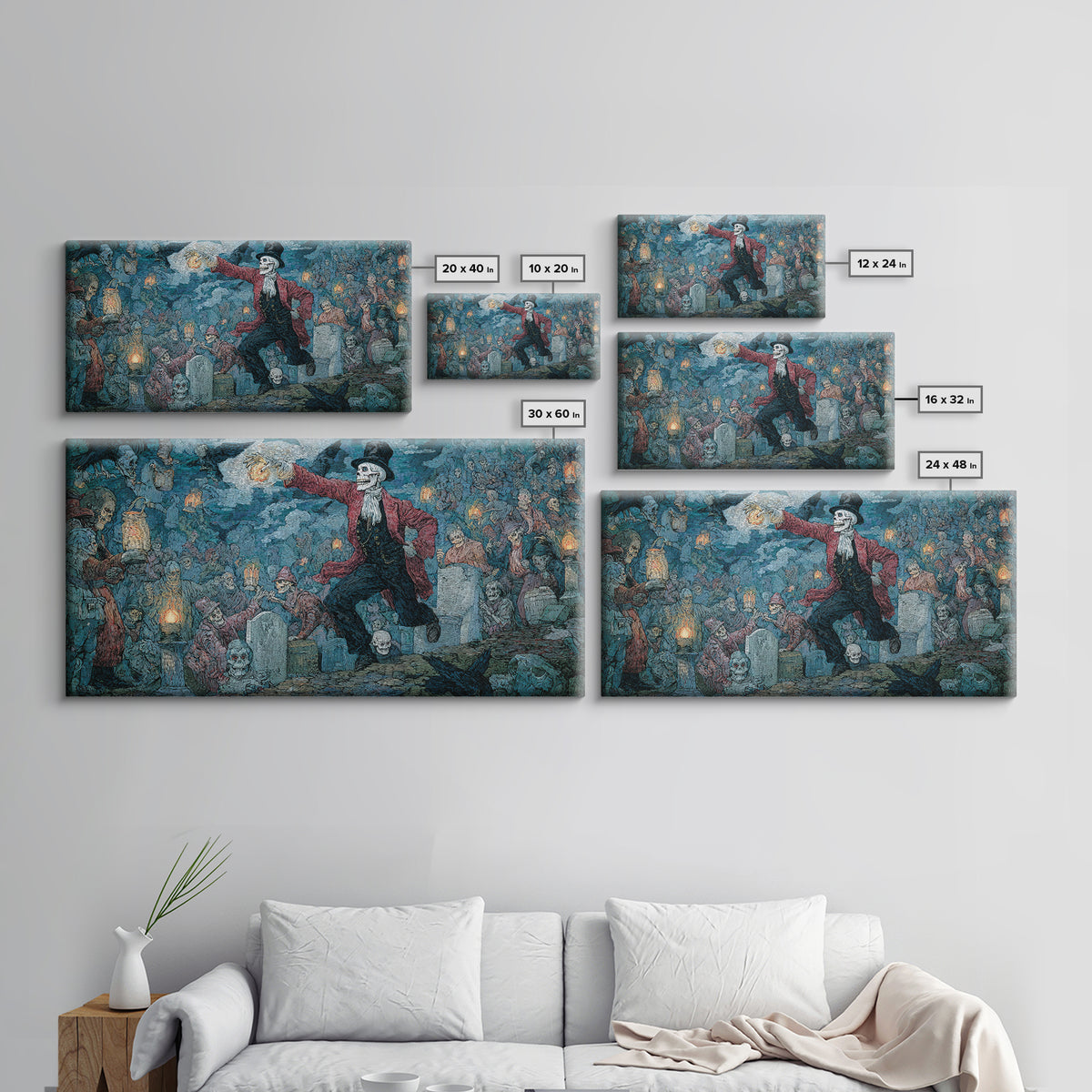 The Cemetery Lantern Festival, Grotesque Carnival Art, Wide Panoramic Art, Gothic Horror Wall Art, Canvas Print, Halloween Wall Art